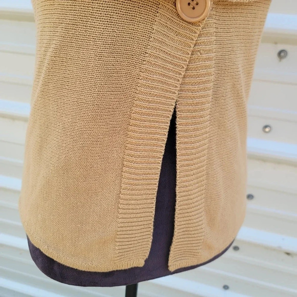 Chadwicks Cardigan Womens Beige Tan Single Button Sleeveless Knit Cover Top Sz M - Picture 8 of 11